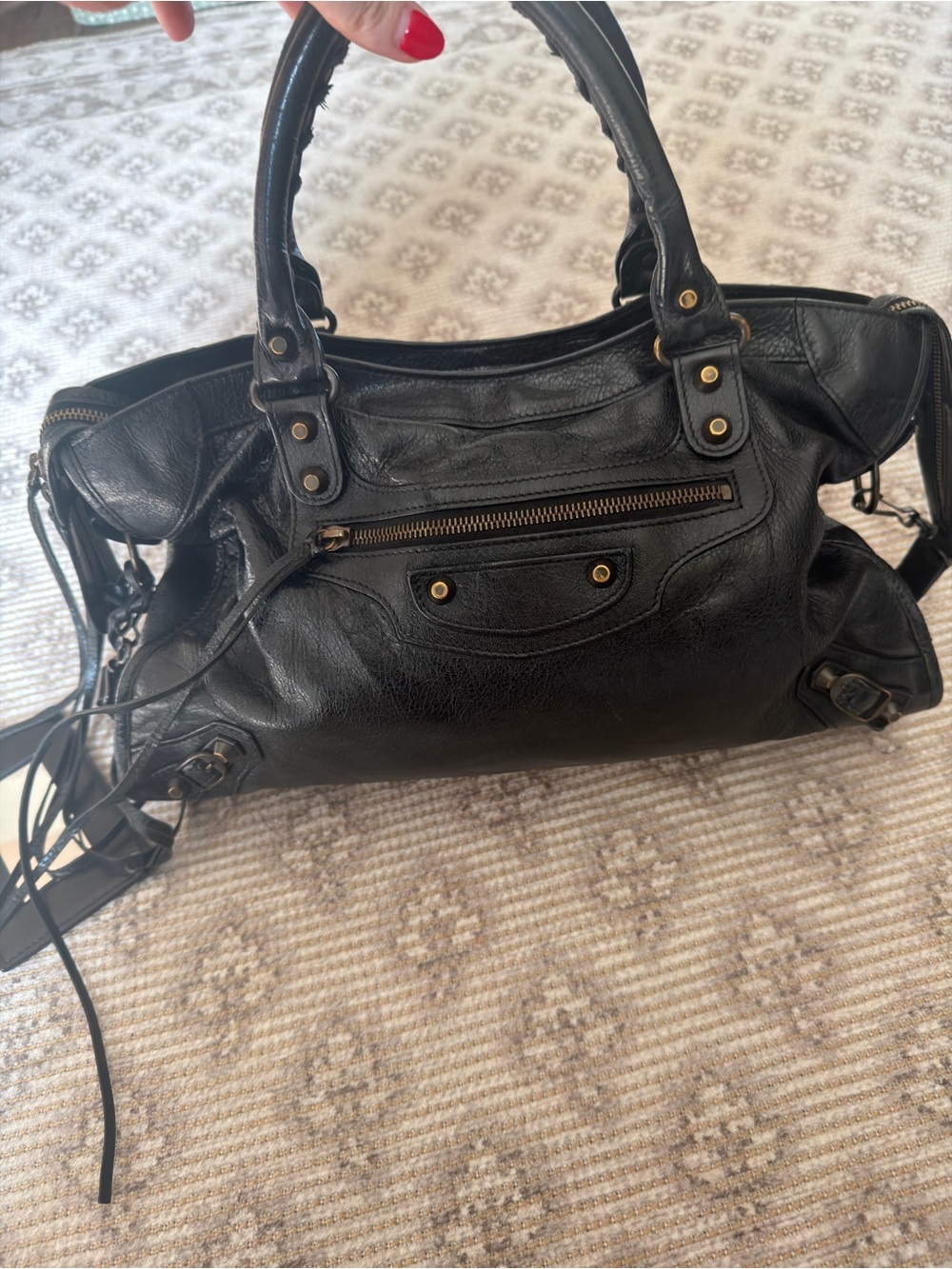 BALENCIAGA BLACK CITY BAG with Gold Hardware
